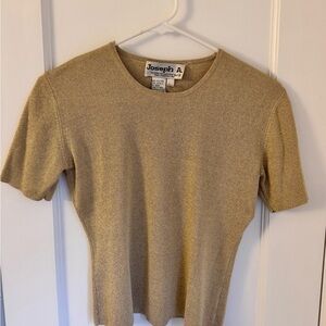 Vintage Joseph A. Silk Gold Metallic snug knit cropped T shirt Top Sz S